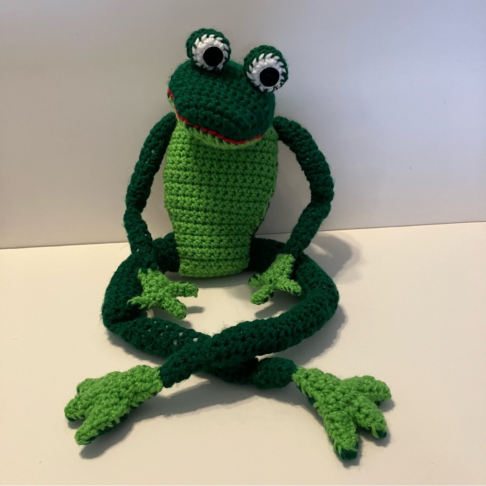 Hand Crafted Green Stuffed Frog Toy